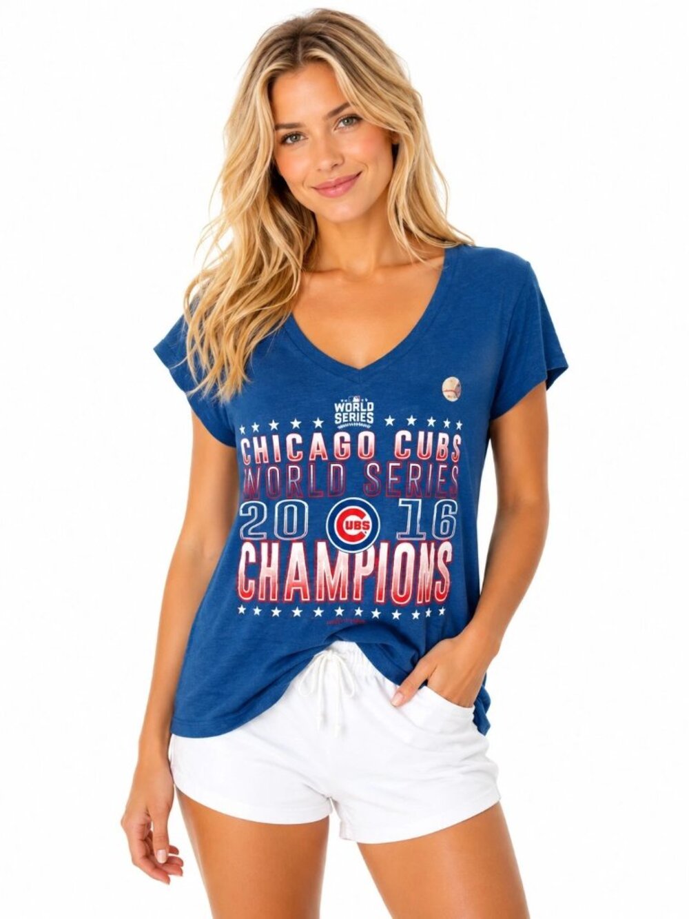 Chicago Cubs Womens T Shirt Size Large 2016 World Series Champions Blue New